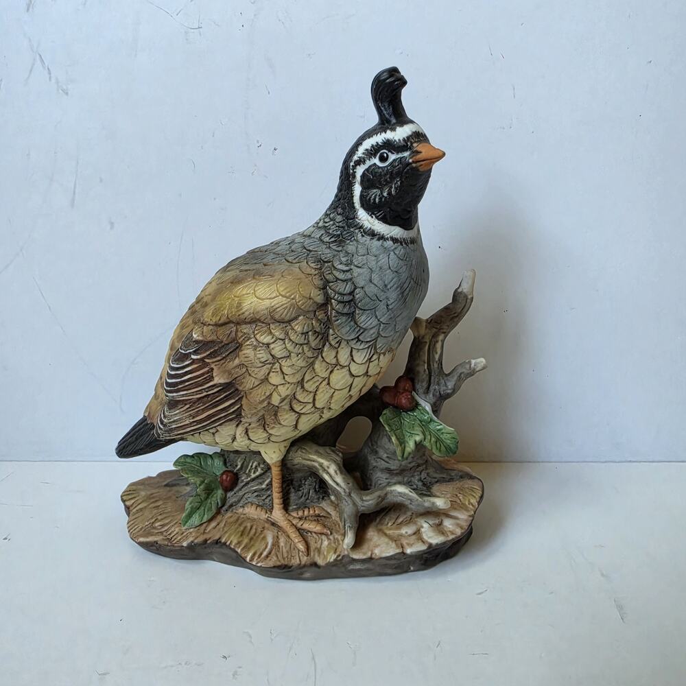 Homco Quail Partridge Bird Figurine 1981 Porcelain Masterpiece 7" Tall Chip READ